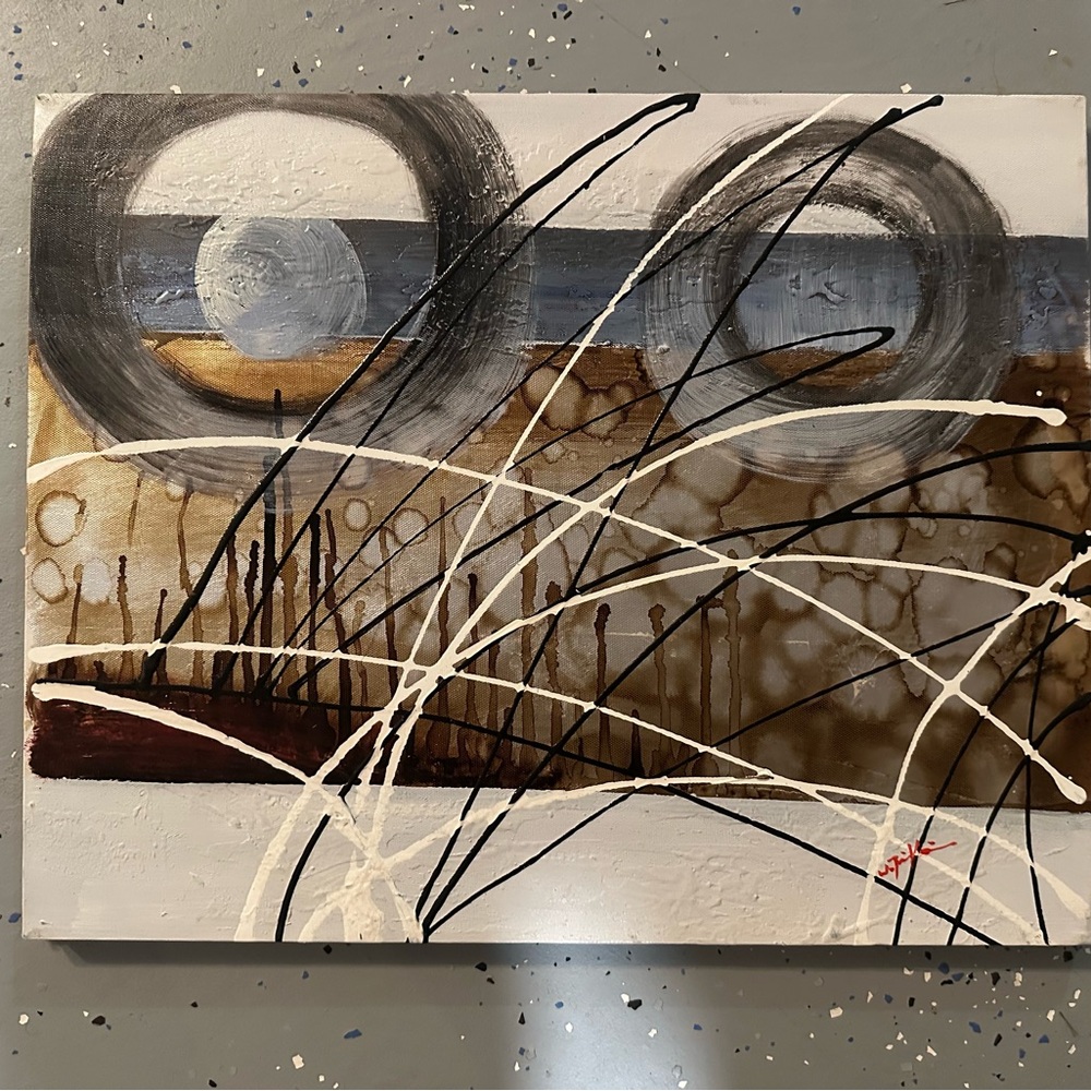 Abstract Painting on Canvas - 20” W x 15.5” L  
Neutral colors blues and browns